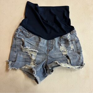 S.O.N.G. Maternity High Waist Distressed Blue Denim Shorts - Size M
